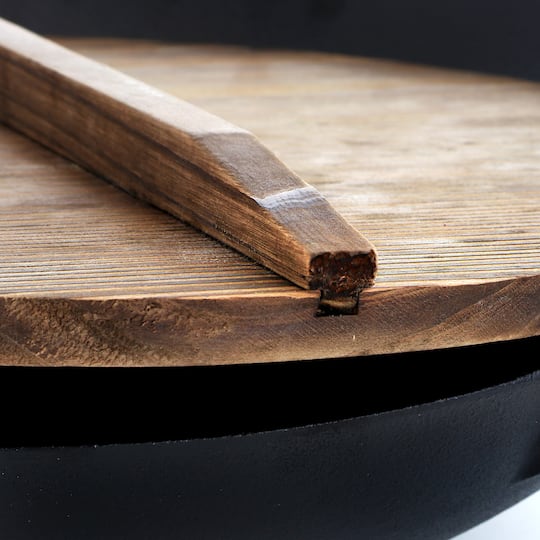 MegaChef 14" Heavy Duty Cast Iron Wok With Wood Lid Set